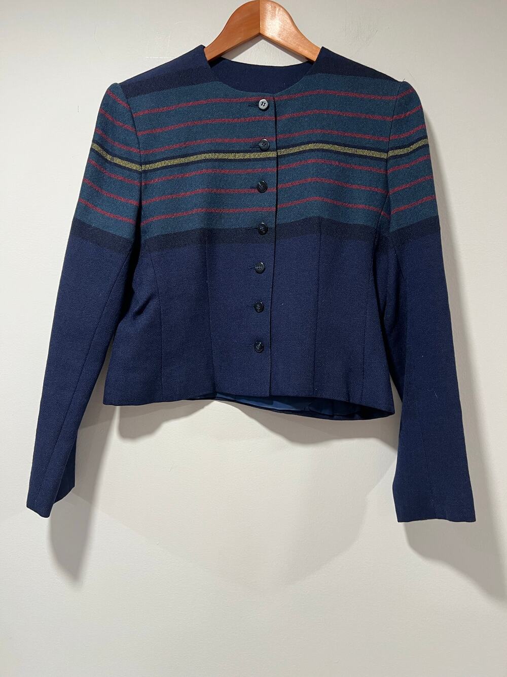 Vintage Young Traditions Business Jacket Navy Blue Red Yellow Stripes Size 6 JL